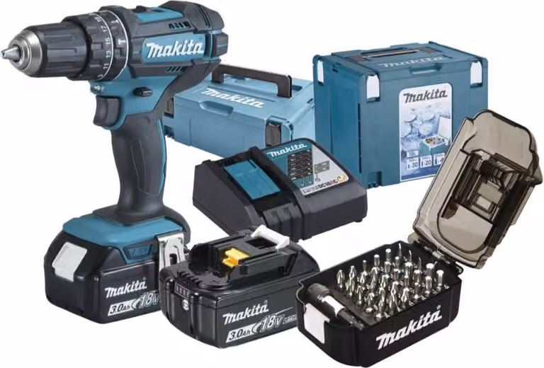 Trapano a percussione a batteria Makita " DHP482FJX4 " 18 volt + accessori