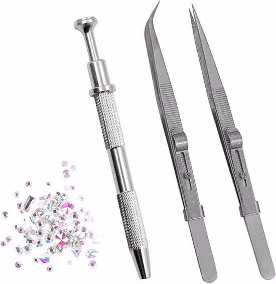 Set di 3 pinzette in acciaio inossidabile per gioielli e riparazione di palline per piercing - Utensile di precisione con supporto diamantato - Pong-Pick