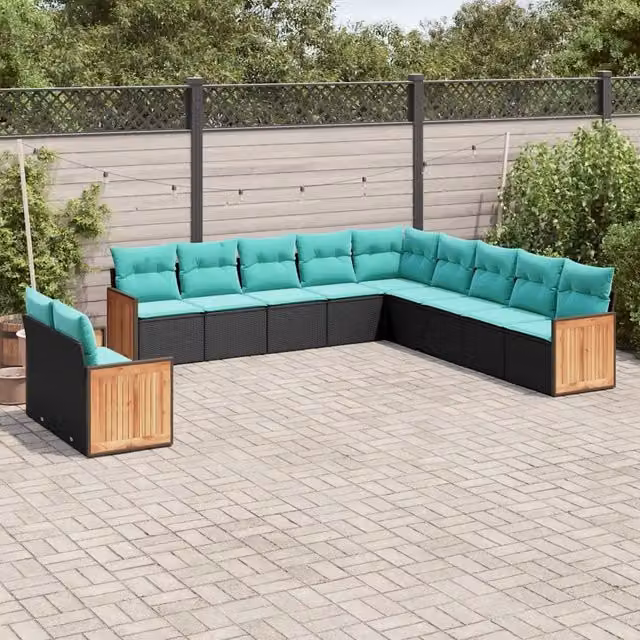 Set Divani da Giardino 11 pz con Cuscini Nero in Polyrattan 3227807