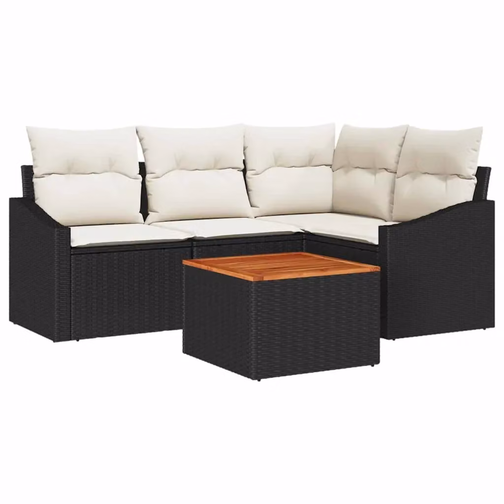 Set Divano da Giardino vidaXL 5 Pezzi a Forma di L in Polyrattan con Cuscini, Nero e Beige – 2