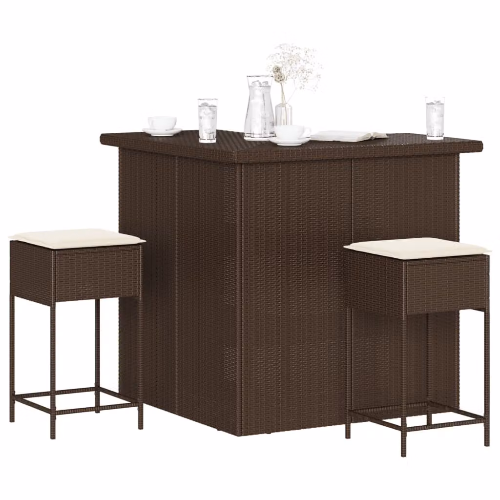 Set Bar da Giardino vidaXL in Polyrattan Marrone e Bianco con Cuscini, Design Moderno per Terrazza e Giardino