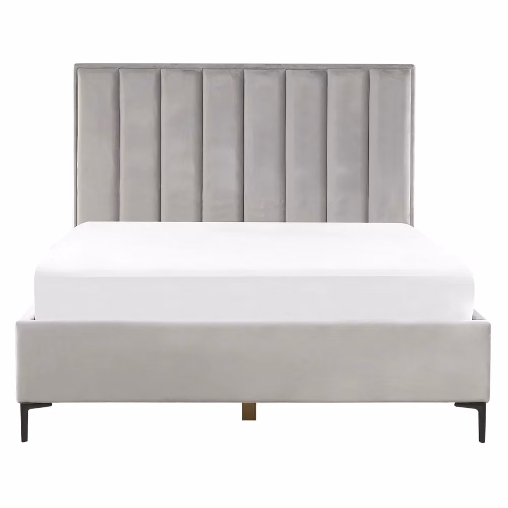 Letto Beliani in velluto grigio con contenitore e testiera imbottita L/P/H: 215 x 160 x 80 cm – 2