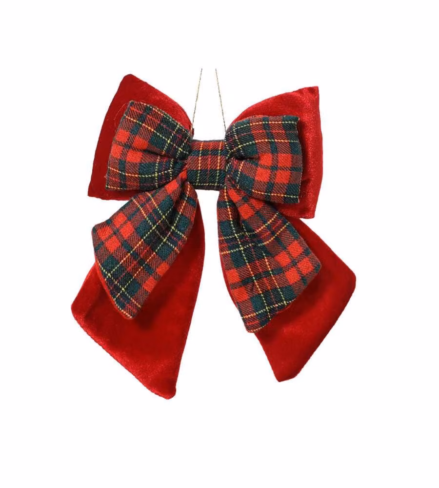 Decoris Fiocco Natalizio Rosso in Velluto - 18x23 cm