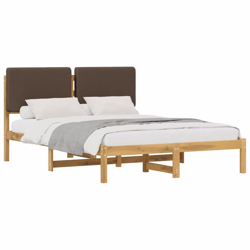 Letto moderno vidaXL con testiera rivestita in tessuto e struttura in legno di acacia, colori bianco, beige e marrone, L x P x H: 140 x 196 x 85 cm – 2