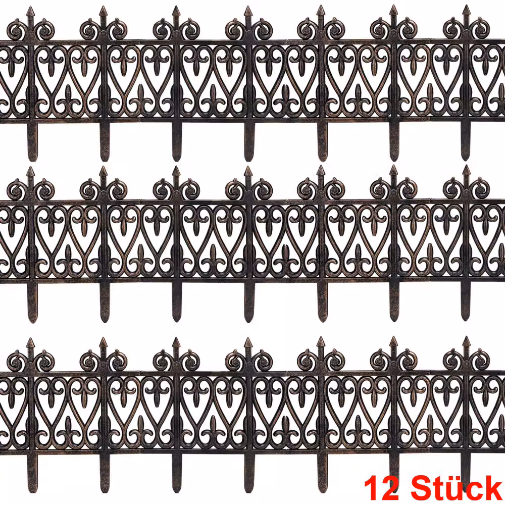 Set di 2 recinzioni per prato Deuba® in metallo effetto ottone e marrone con supporti in plastica, Lunghezza: 3,80 m – 3