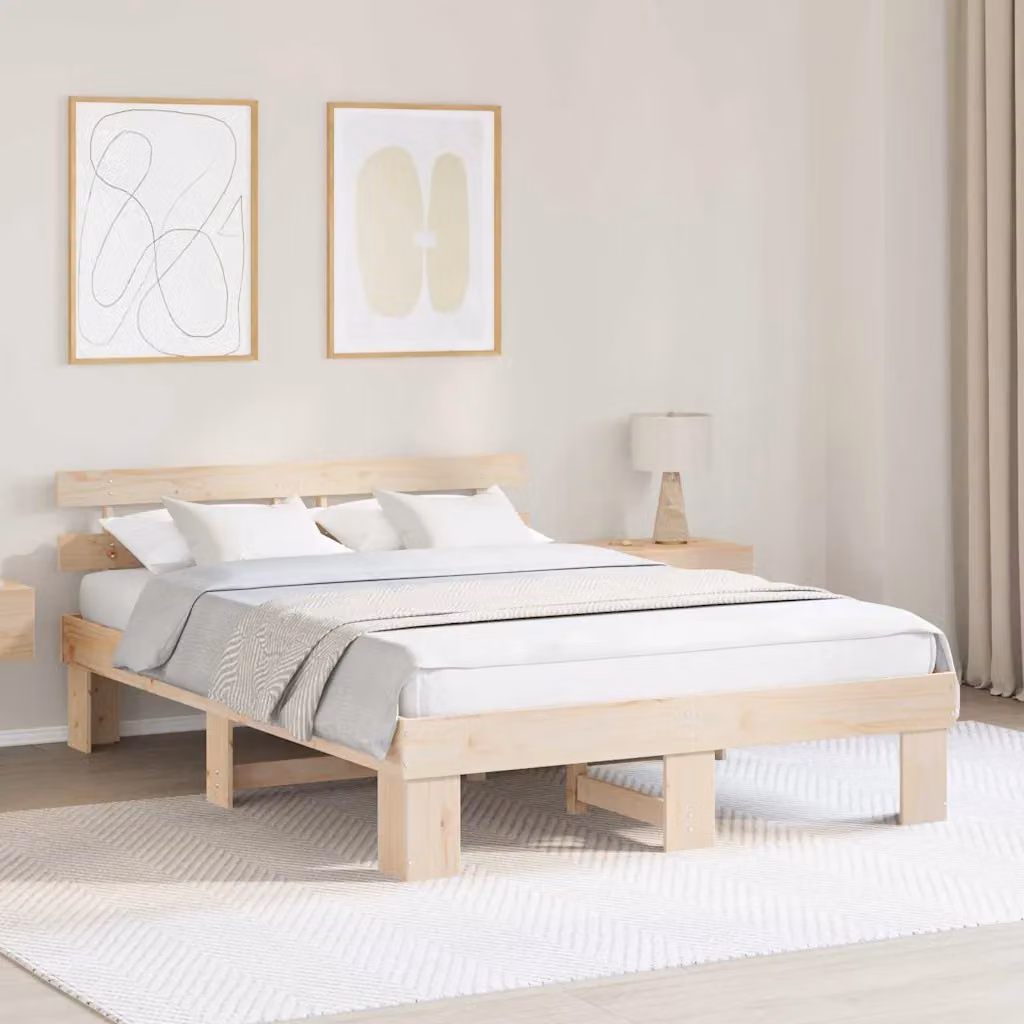 Struttura del letto moderna vidaXL in pino massello naturale con doghe in legno L/P/H: 208 x 160 x 73 cm
