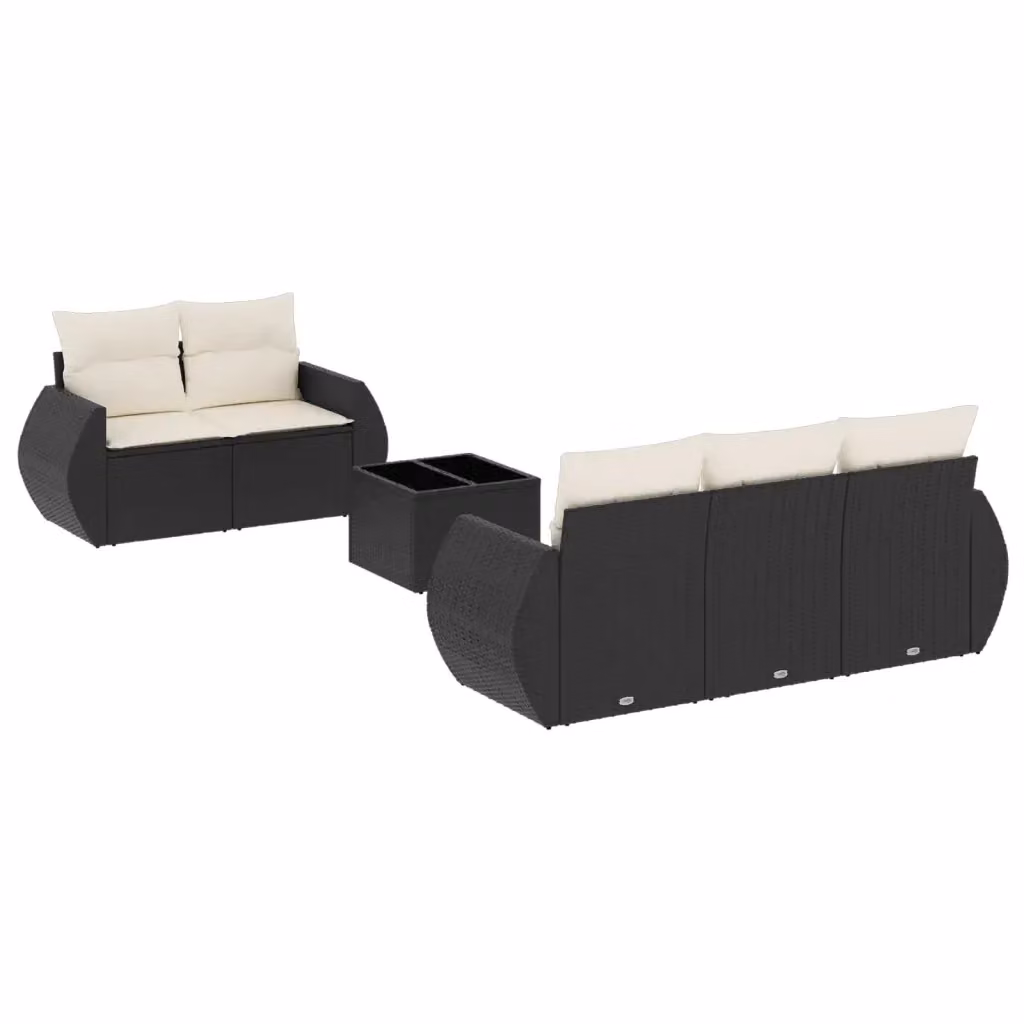 Set Divano da Giardino vidaXL 6 pz con Cuscini Nero e Tavolino in Metallo e Vetro – 2