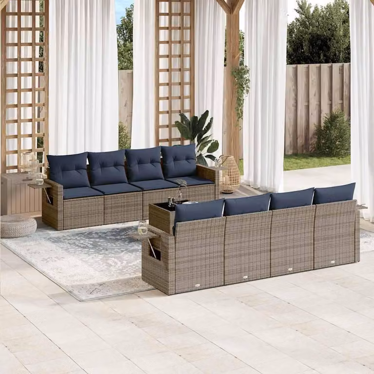 Maison Exclusive - Set di 9 pezzi per giardino con cuscini, grigio, polyrattan