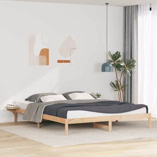Letto moderno vidaXL in pino massello con tavolini laterali beige L: 200 cm, P: 215,5 cm, H: 250 cm