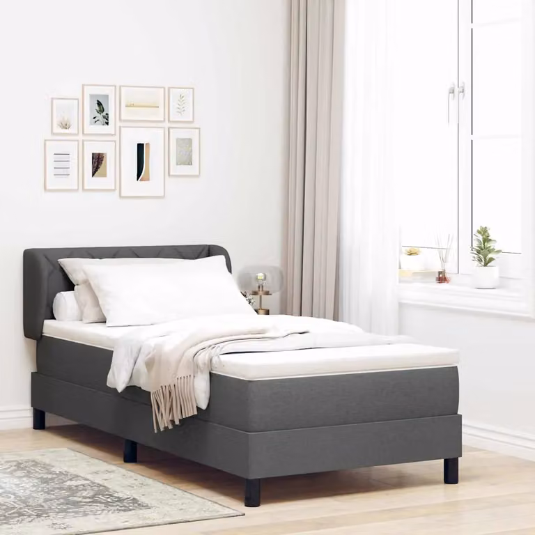 Letto a molle con testiera vidaXL in tessuto grigio, L/P/H: 90 x 190 x 93 cm