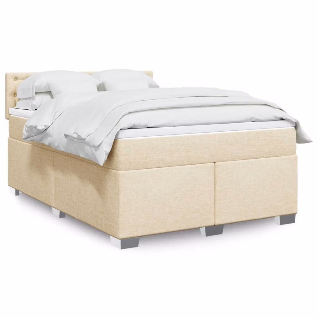 vidaXL Giroletto a Molle con Materasso in Tessuto Beige e Bianco L/P: 140 x 200 cm