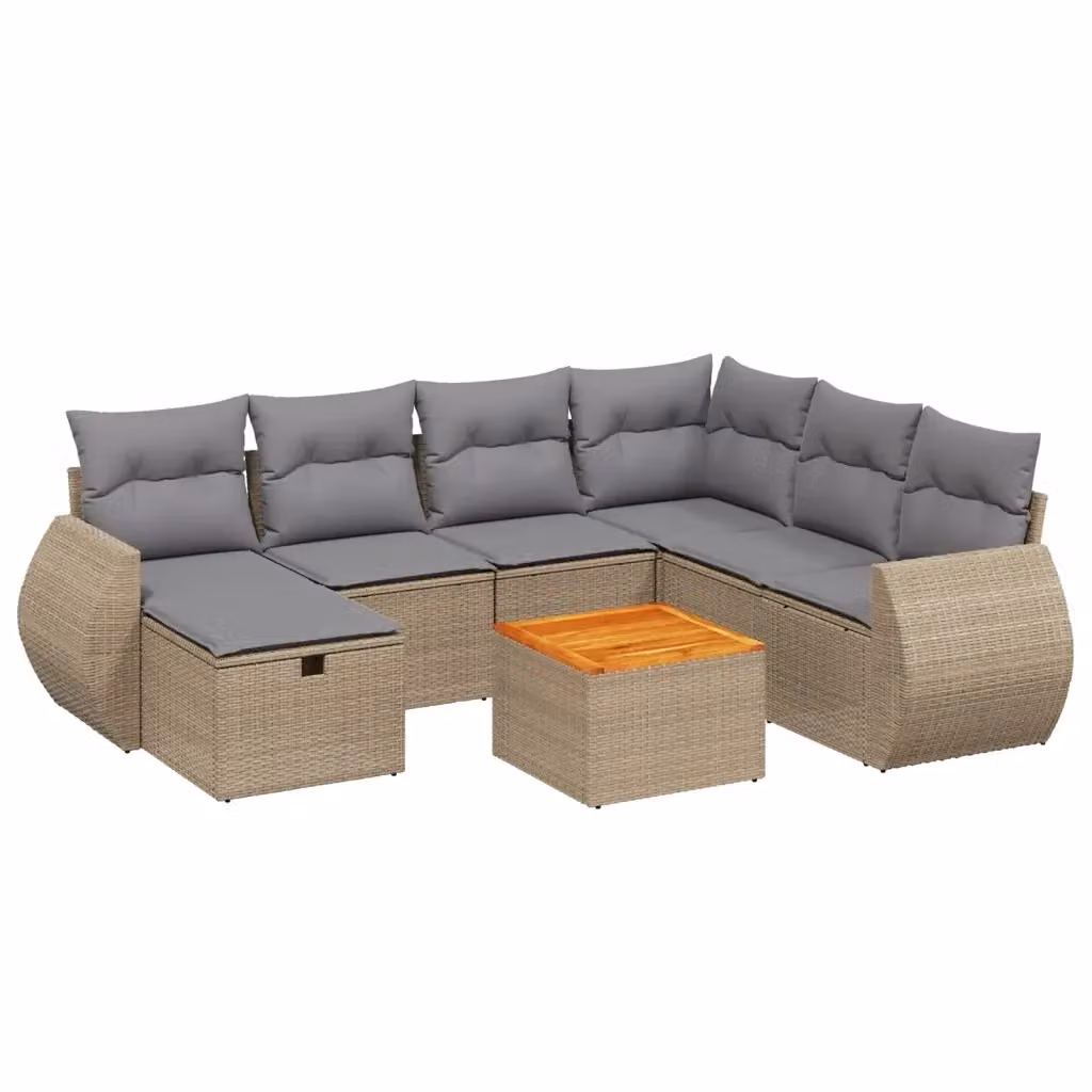 vidaXL Set Divano da Giardino a L 8 pz con Cuscini Beige e Grigio in Polyrattan e Acciaio – 2