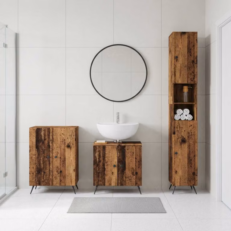 Set di armadietti da bagno 3 pezzi vidaXL BREDA in legno marrone antico stile moderno