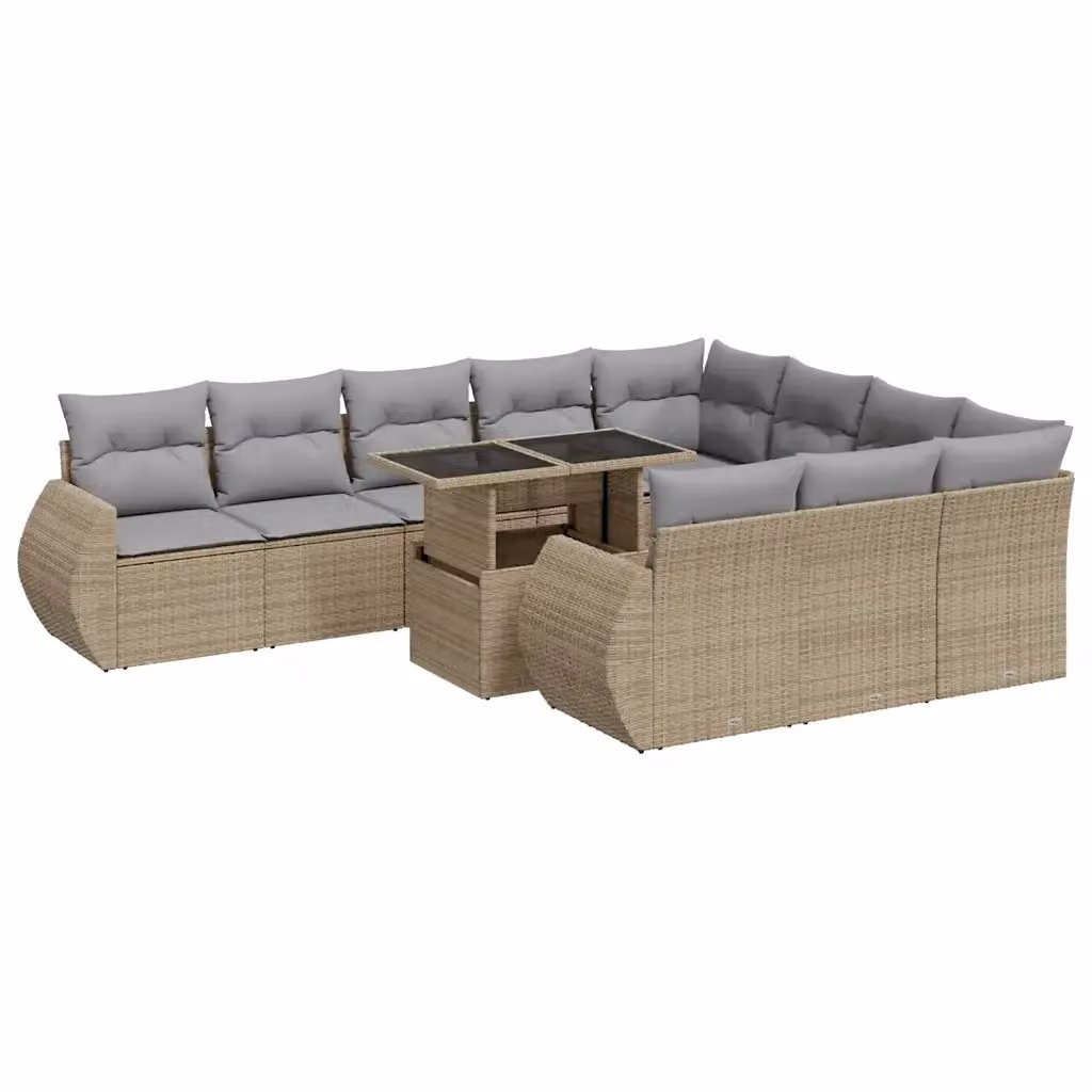 Set di divani da giardino vidaXL in polyrattan con cuscini beige e tavolino da esterno 11 pezzi – 2