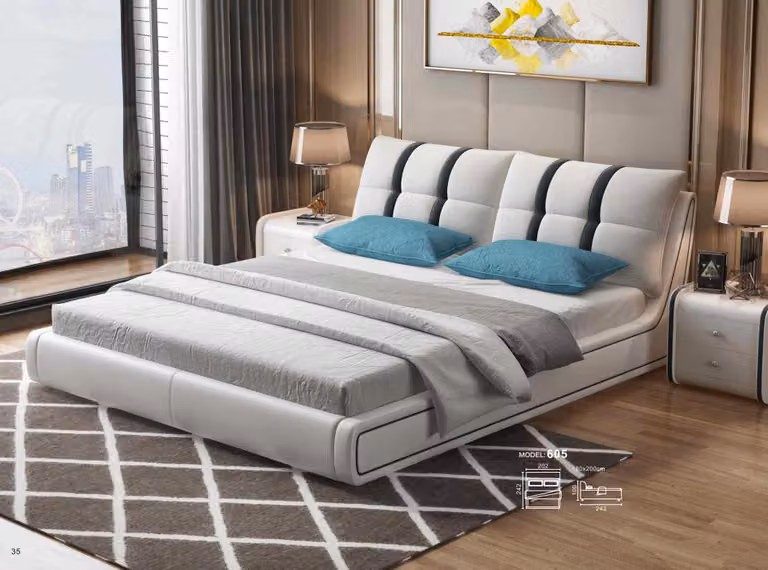 Designer Bett Schlafzimmer Betten Einrichtung Hotel Luxus Polster Leder Möbel