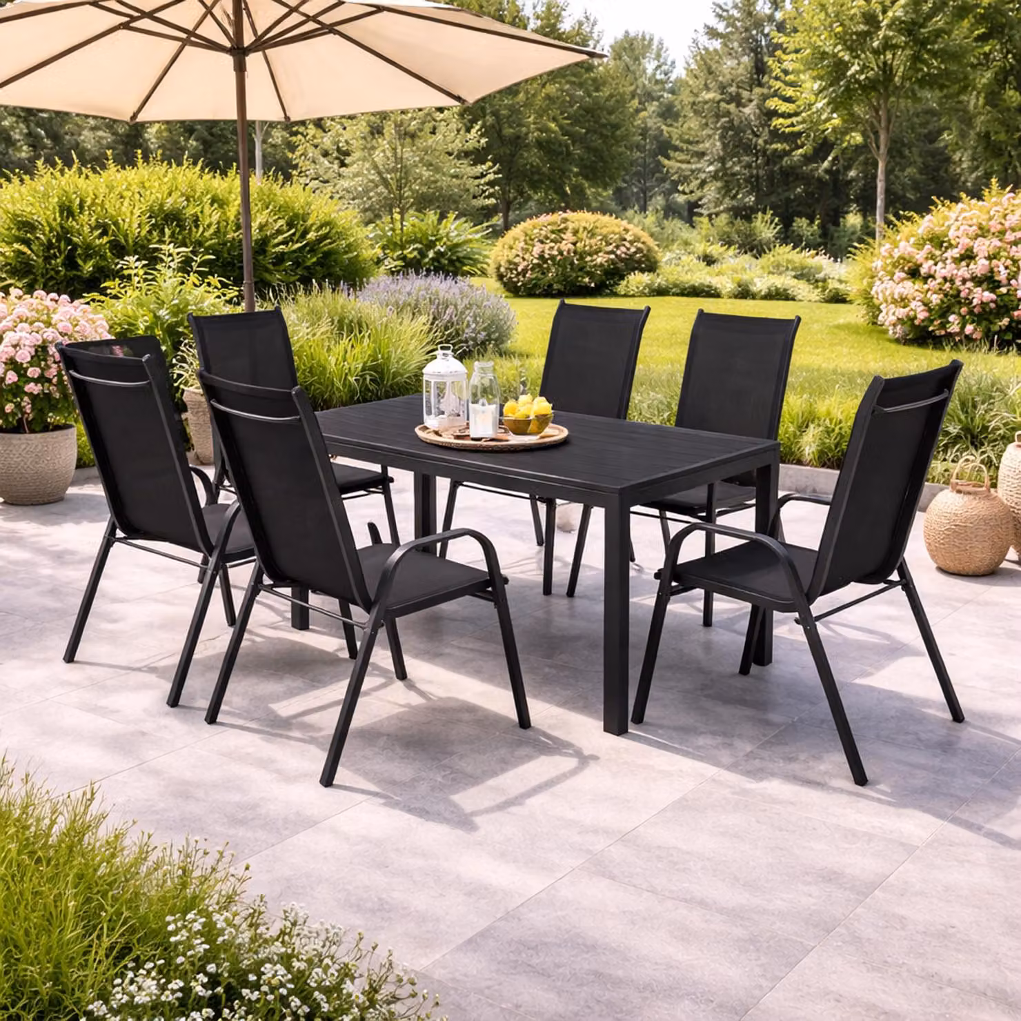 Set da giardino Set di sedute 7 pezzi L150xP90xcm Antracite/Nero