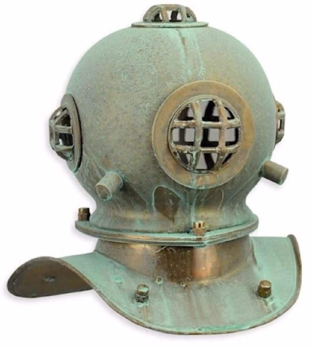 Casa Padrino Casco da sub in stile antico verde menta corroso / color rame 20,6 x 17,2 x H. 20,5 cm - Decorazione per il soggiorno - Decorazione per la scrivania