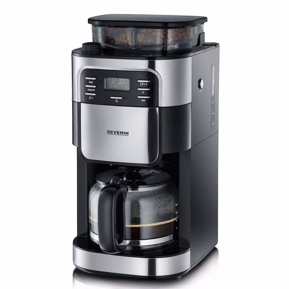 Severin KA 4810 Macchina da caffè automatica con macinacaffè integrato, capacità 1,4 l, display LCD, 1000 W, colore nero e acciaio inox – 2