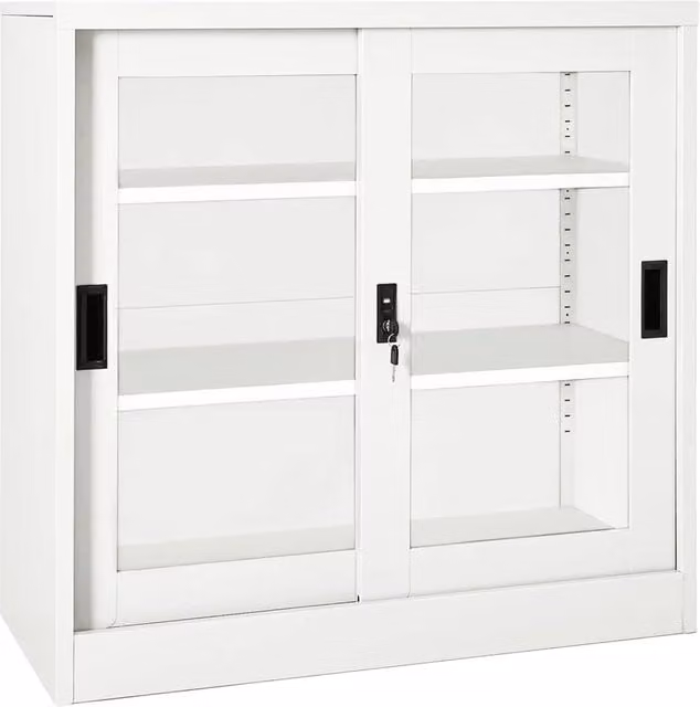 Armadio con ante scorrevoli ufficio 90 x 40 x 90 cm con serratura 2 ripiani regolabili design moderno in acciaio bianco 02_0046814