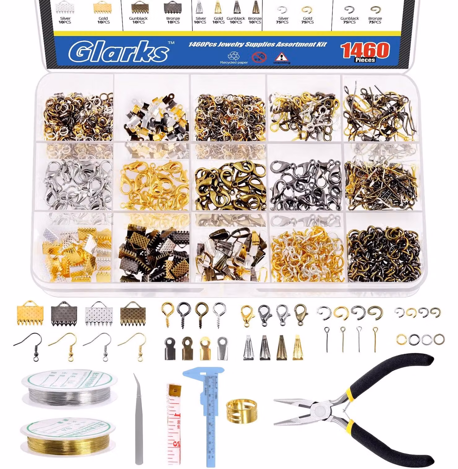 Kit per la creazione di gioielli, completo di strumenti e perline, 1459 pezzi