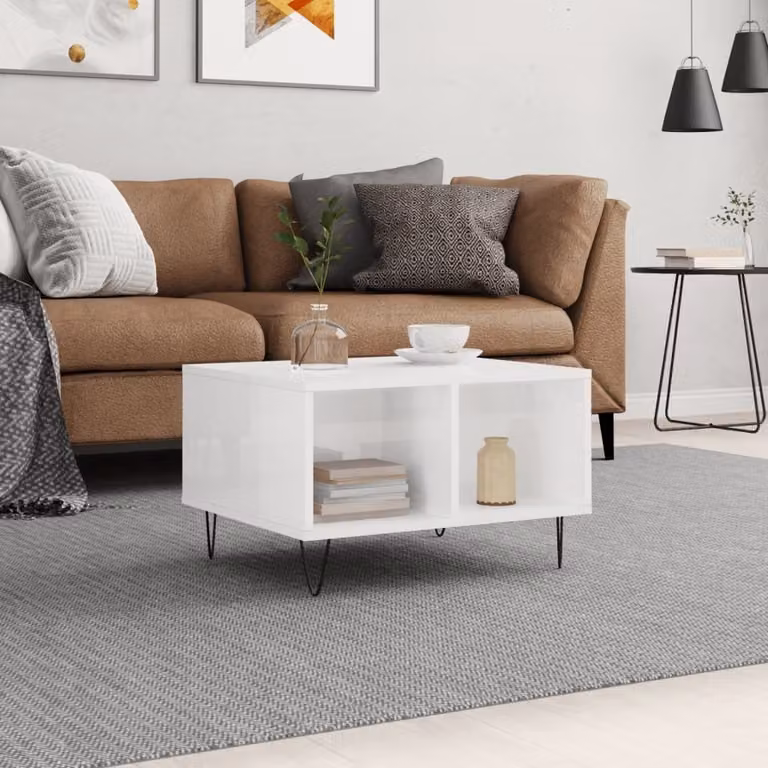 Maison Exclusive - Tavolino bianco lucido 60x50x36,5 cm Materiale ligneo