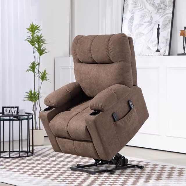 Poltrona Relax Elettrica Alzapersona REDOM Marrone con Massaggio e Calore per Senior