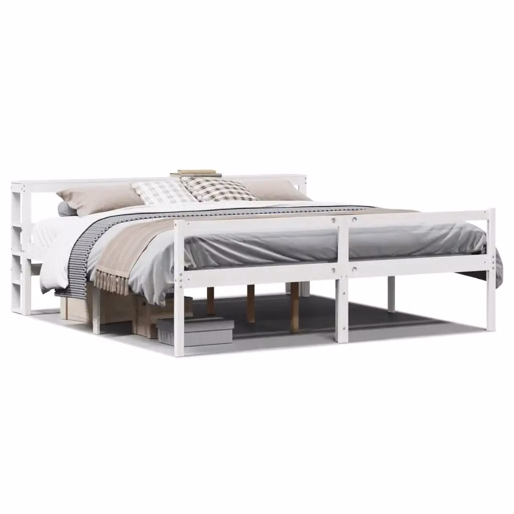 Letto per anziani vidaXL in legno massello di pino bianco con testiera e scomparti laterali L/P/H: 200 x 200 x 82 cm – 2