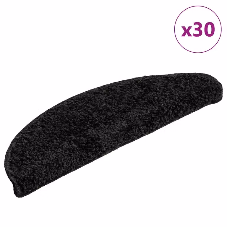 Set di 30 tappetini per scale semicircolari vidaXL, colore nero, in polipropilene antiscivolo e fonoassorbenti, L: 56 cm, P: 17 cm, H: 3 cm