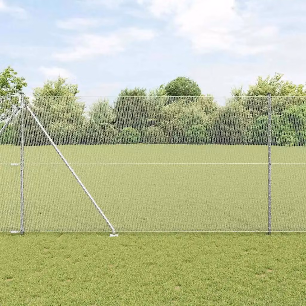Recinzione esagonale con palo vidaXL in acciaio zincato argento, L: 50 m, H: 1,6 m