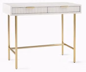 Scrivania per computer, supporto per laptop, struttura metallica stabile, colore bianco, realizzata con materiali di alta qualità: legno ingegnerizzato e metallo