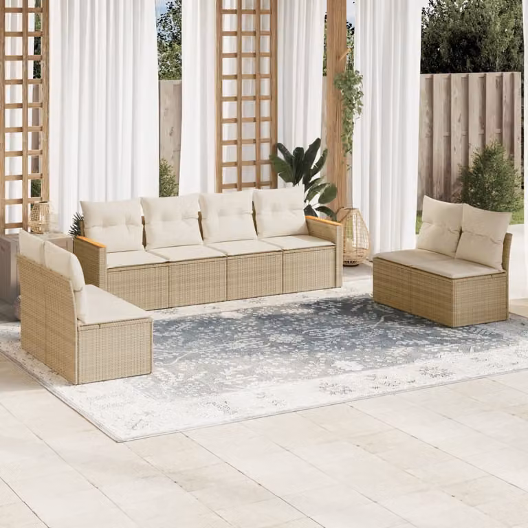 vidaXL Set Divano da Giardino 8 pz a L con Cuscini Beige e Struttura in Metallo e Polyrattan