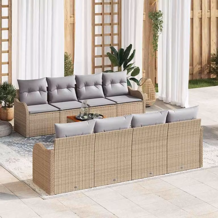 Maison Exclusive - Set Divano da Giardino 9 pcs Beige e Grigio Chiaro polyrattan