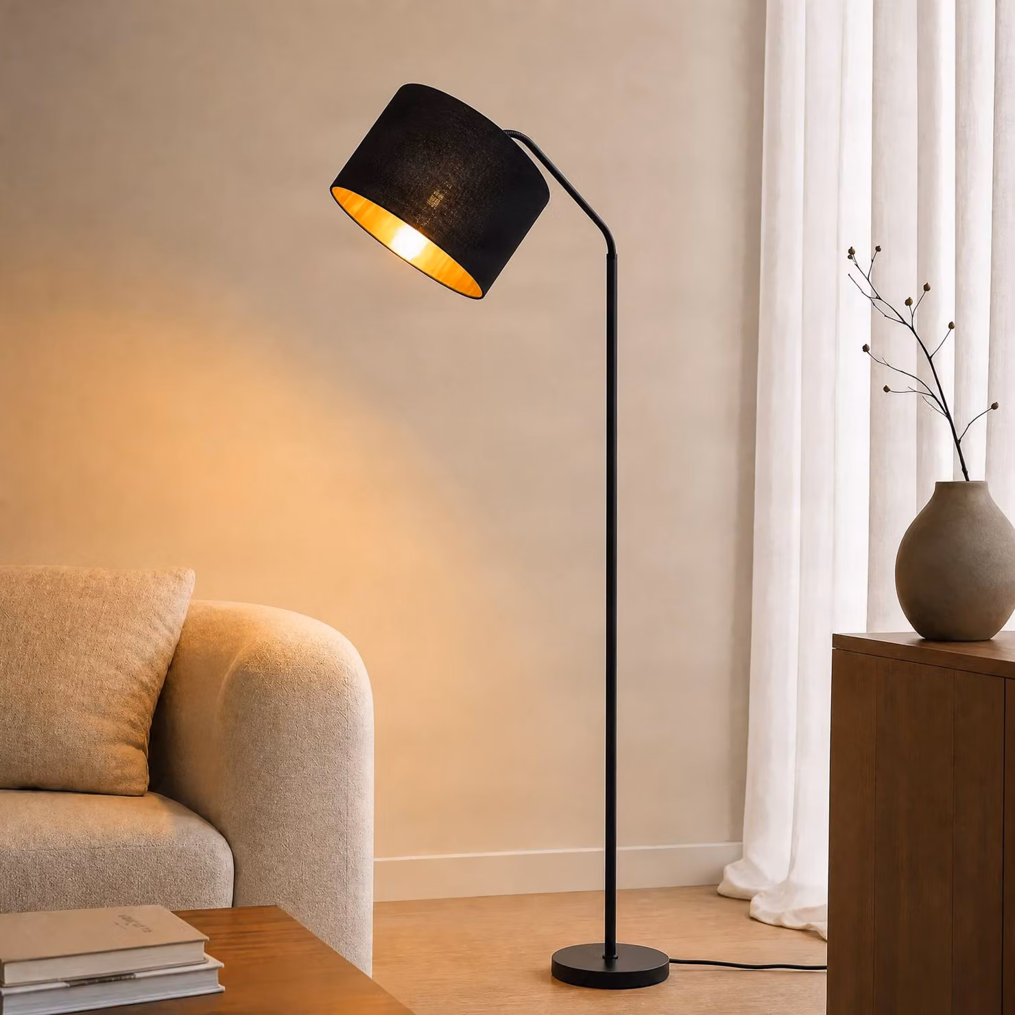 Lampada da terra Siovan Lindby, Nero, Soggiorno / Sala da pranzo, Metallo, Moderno, Lampada da terra
