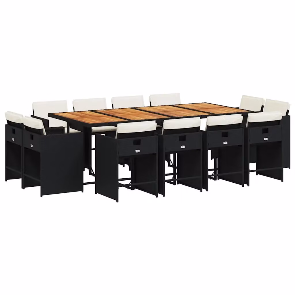 Set da pranzo da giardino vidaXL in polyrattan e legno di acacia nero con 13 pezzi e cuscini – 2