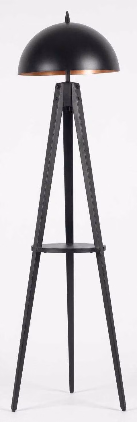 Lampada da terra, tavolino, design industriale, legno, nero, scaffale, lampada