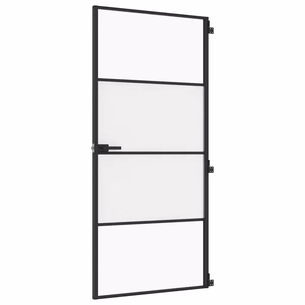 Porta interna reversibile vidaXL in alluminio e vetro temperato trasparente, colore nero, L: 93 cm, H: 201,5 cm – 2
