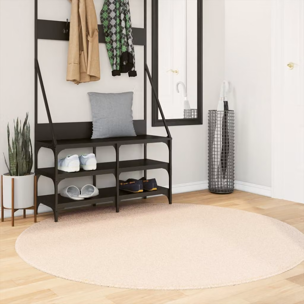 vidaXL Tappeto Rotondo HUARTE Beige, Morbido e Lavabile, Antiscivolo, Adatto a Riscaldamento a Pavimento, Ø 160 cm