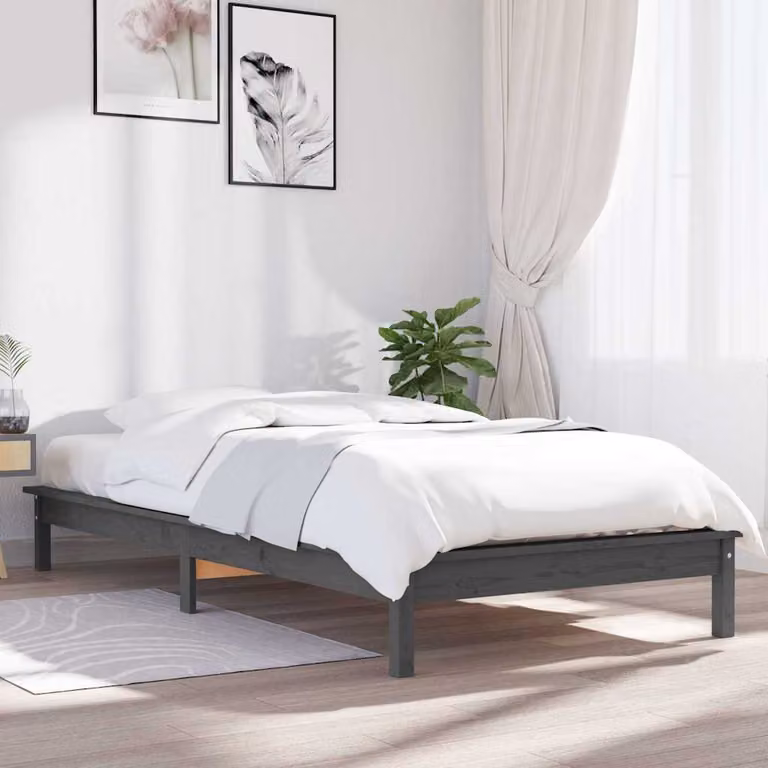 Giroletto Single vidaXL in Legno Massello di Pino Grigio L/P/H: 90 x 190 cm