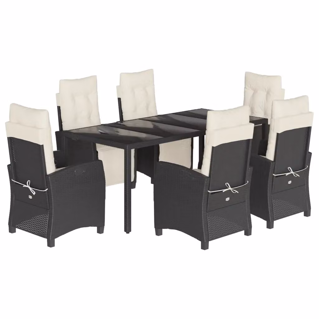 Set da Pranzo da Giardino vidaXL 7 pz in Polyrattan Nero con Piano in Vetro – 2