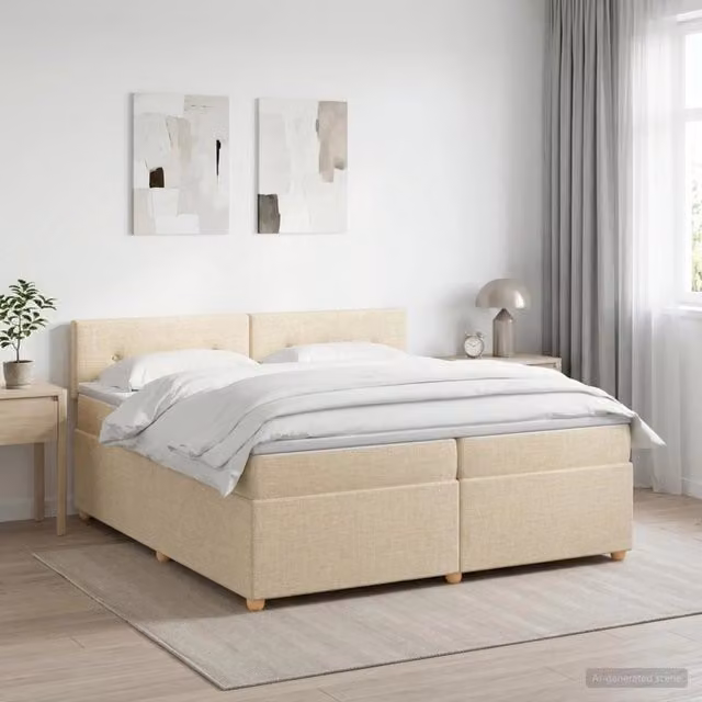 Letto box spring con materasso ibrido vidaXL in tessuto beige e bianco L/P/H: 200 x 200 x 40 cm – 1