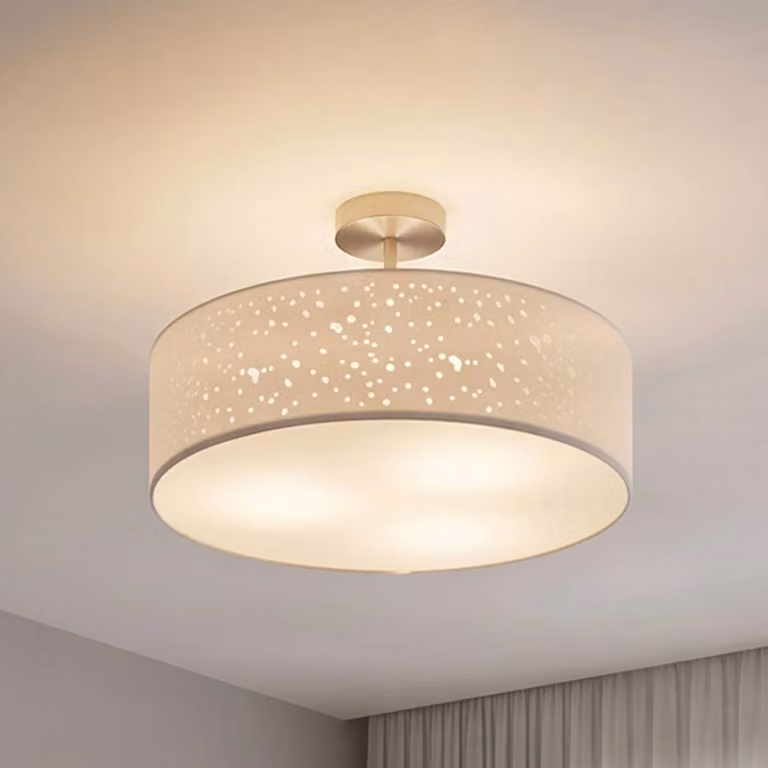 Plafoniera soffitto Umma Lindby, dimmerabile, Bianco / Opale, Soggiorno / Sala da pranzo, Tessuto / Stoffa / Seta, Moderno, Plafoniera