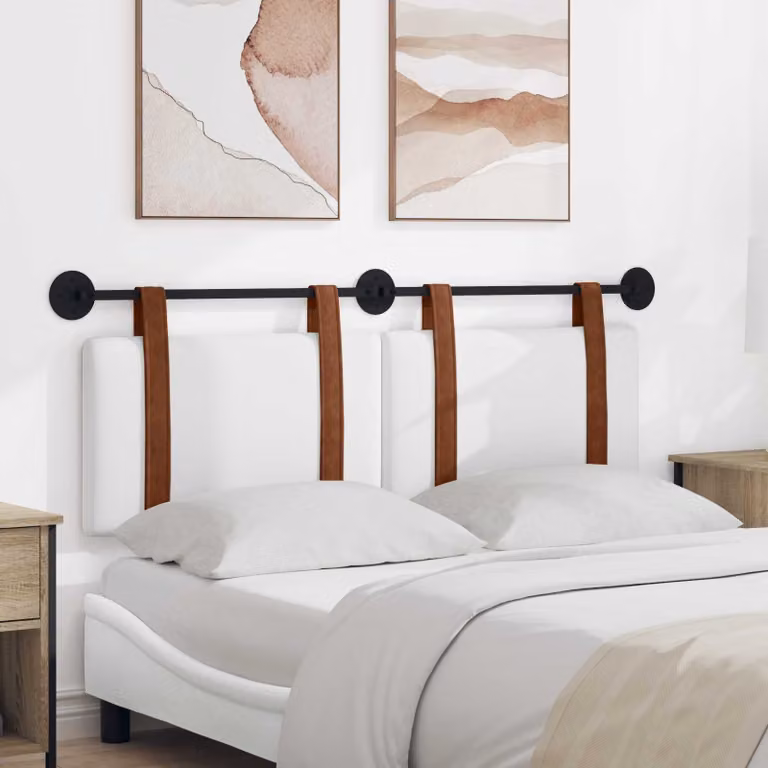 Testiera sospesa vidaXL in similpelle bianca per camera da letto, L: 130 cm, H: 55 cm, P: 5 cm