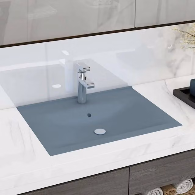 Lavandino in ceramica con foro per rubinetto vidaXL colore azzurro opaco L: 60 cm, P: 46 cm – 1