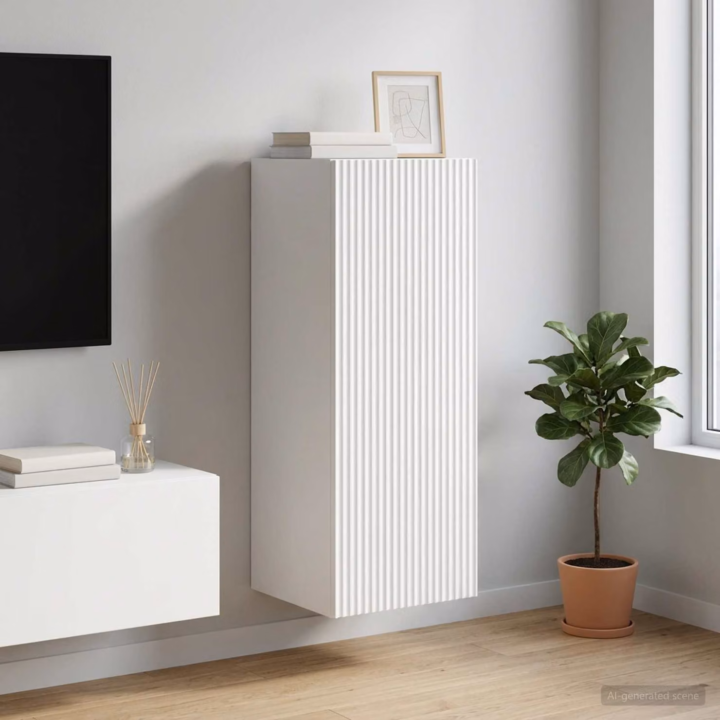 vidaXL Mobiletto a muro in legno bianco con illuminazione LED e ripiani interni L: 33 cm, P: 34,5 cm, H: 90 cm
