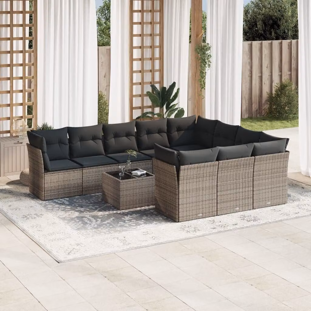 Maison Exclusive - Set da giardino 11 pezzi con cuscini Grigio Poly Rattan