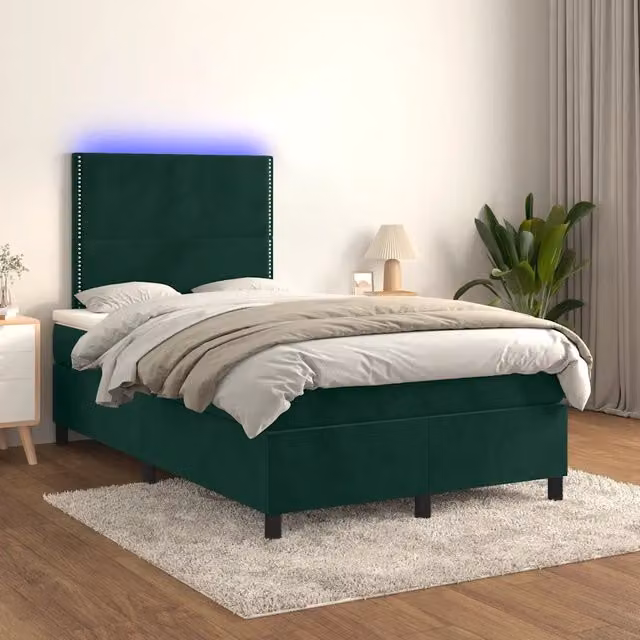 Letto a Molle con Materasso e LED Verde Scuro 120x200cm Velluto 3136056