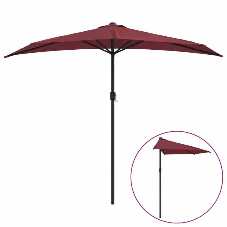 Ombrellone da balcone in alluminio rosso Bordeaux 270x144x222cm semicircolare