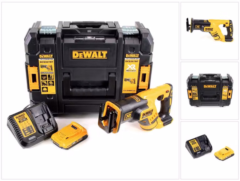 DeWalt DCS 367 D1 Sega universale a batteria 18V brushless in valigetta TSTAK + 1x Batteria 2,0 Ah + Caricabatterie DCB 115