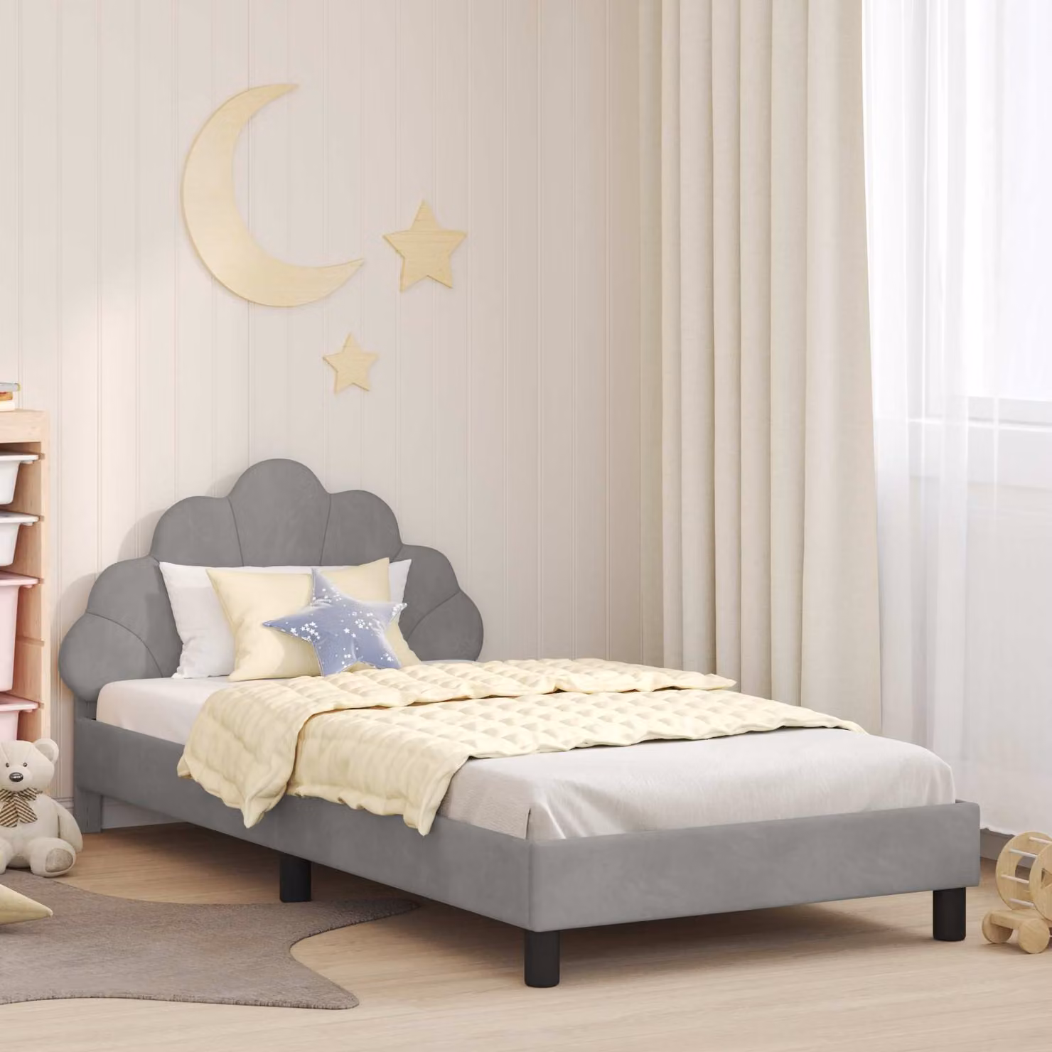 Struttura letto per bambini vidaXL in tessuto velluto grigio, L 90 x P 200 cm
