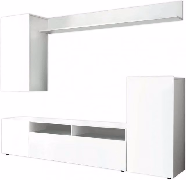 Parete Attrezzata Soggiorno Bridge 207x34x170 h cm in Truciolare bilaminato Bianco